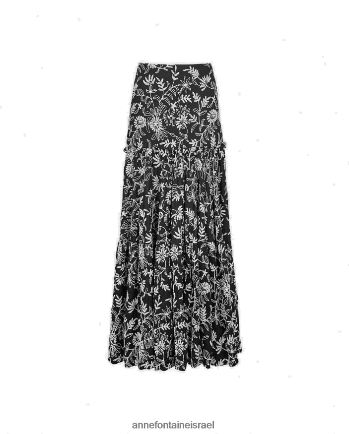 הַלבָּשָׁה Anne Fontaine חצאית רומרין חצאית מקסי עם עיצוב רקמה פרחונית לבן שחור נשים DL8V8L390