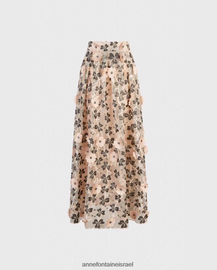 הַלבָּשָׁה Anne Fontaine חצאית ביקנדי באורך מלא בצבע עירום עם עיצוב פרחוני תלת מימדי שָׁחוֹר נשים DL8V8L392