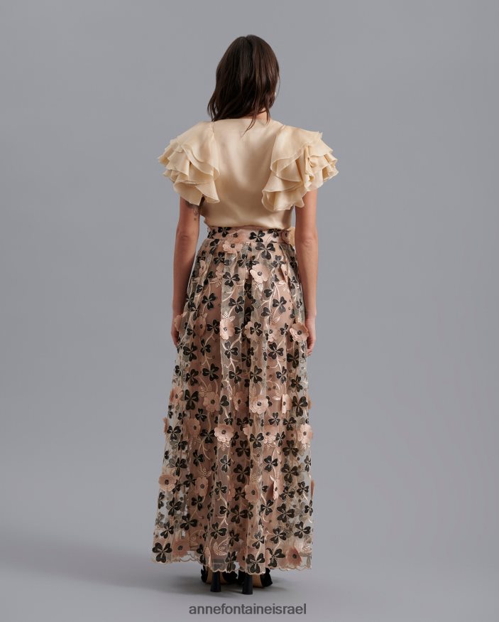 הַלבָּשָׁה Anne Fontaine חצאית ביקנדי באורך מלא בצבע עירום עם עיצוב פרחוני תלת מימדי שָׁחוֹר נשים DL8V8L392