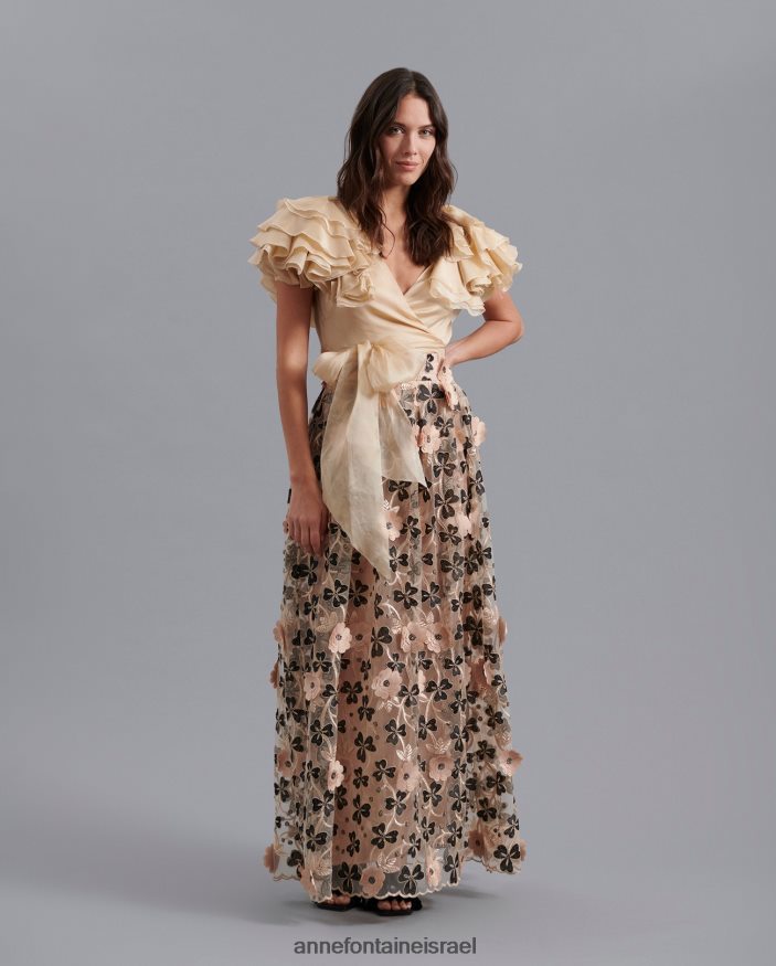 הַלבָּשָׁה Anne Fontaine חצאית ביקנדי באורך מלא בצבע עירום עם עיצוב פרחוני תלת מימדי שָׁחוֹר נשים DL8V8L392