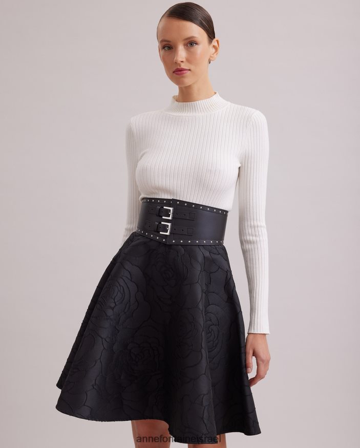 הַלבָּשָׁה Anne Fontaine חצאית קומדיה חצאית עגולה אקארד עם דפוס ורדים רקמה שָׁחוֹר נשים DL8V8L393