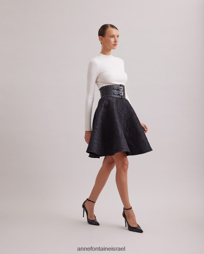 הַלבָּשָׁה Anne Fontaine חצאית קומדיה חצאית עגולה אקארד עם דפוס ורדים רקמה שָׁחוֹר נשים DL8V8L393