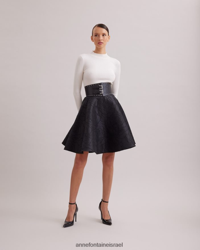הַלבָּשָׁה Anne Fontaine חצאית קומדיה חצאית עגולה אקארד עם דפוס ורדים רקמה שָׁחוֹר נשים DL8V8L393