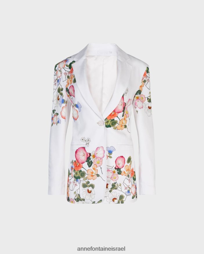הַלבָּשָׁה Anne Fontaine בלייזר צבעוני - בלייזר באורך ארוך עם דפוסי פרחים צבעוניים לכל אורכו לבן נשים DL8V8L398