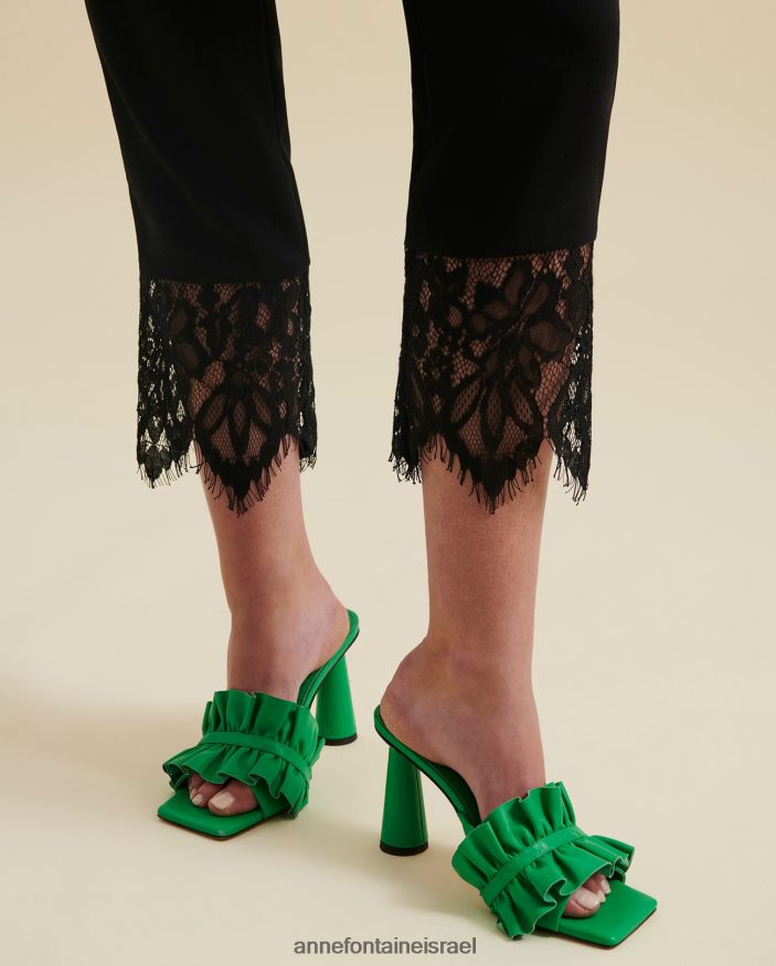 נעליים Anne Fontaine מגלשות עור עקב אמורוזה עם פירוט סלסולים ירוק נשים DL8V8L39