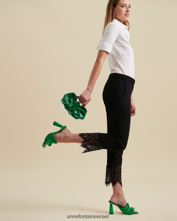 נעליים Anne Fontaine מגלשות עור עקב אמורוזה עם פירוט סלסולים ירוק נשים DL8V8L39