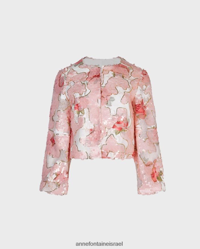 הַלבָּשָׁה Anne Fontaine ז'קט בצבעי מים ז'קט קצוץ עם דפוס ורדים ונצנצים ורוד/זהב נשים DL8V8L401