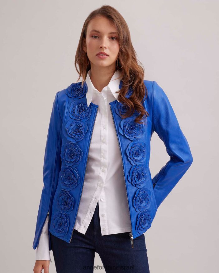 הַלבָּשָׁה Anne Fontaine ז'קט לורינה מעיל עור עם דיטיילים פרחוניים כְּחוֹל נשים DL8V8L402