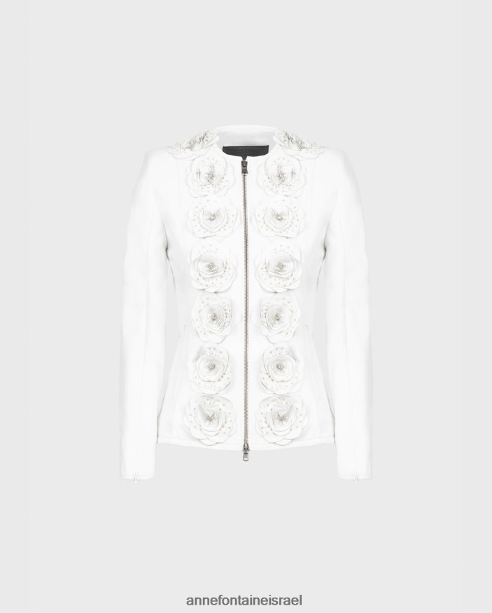 הַלבָּשָׁה Anne Fontaine ז'קט לורינה מעיל עור עם פרטים פרחוניים לבן נשים DL8V8L405