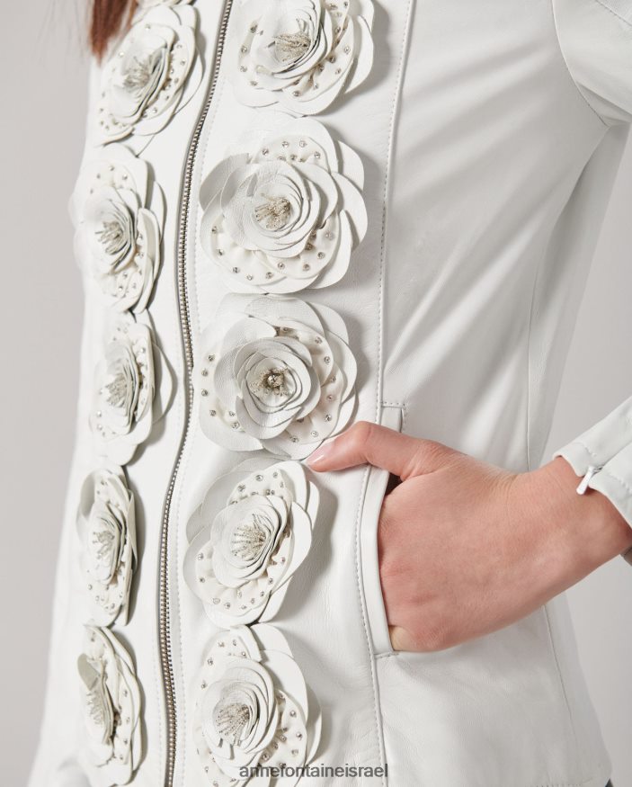 הַלבָּשָׁה Anne Fontaine ז'קט לורינה מעיל עור עם פרטים פרחוניים לבן נשים DL8V8L405