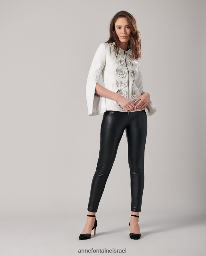 הַלבָּשָׁה Anne Fontaine ז'קט לורינה מעיל עור עם פרטים פרחוניים לבן נשים DL8V8L405