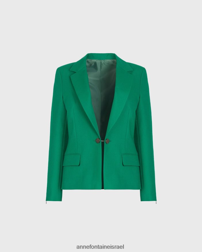 הַלבָּשָׁה Anne Fontaine בלייזר קיימברידג' בלייזר מרקם עם כפתור שרשרת דקורטיבי זהב/ירוק נשים DL8V8L409