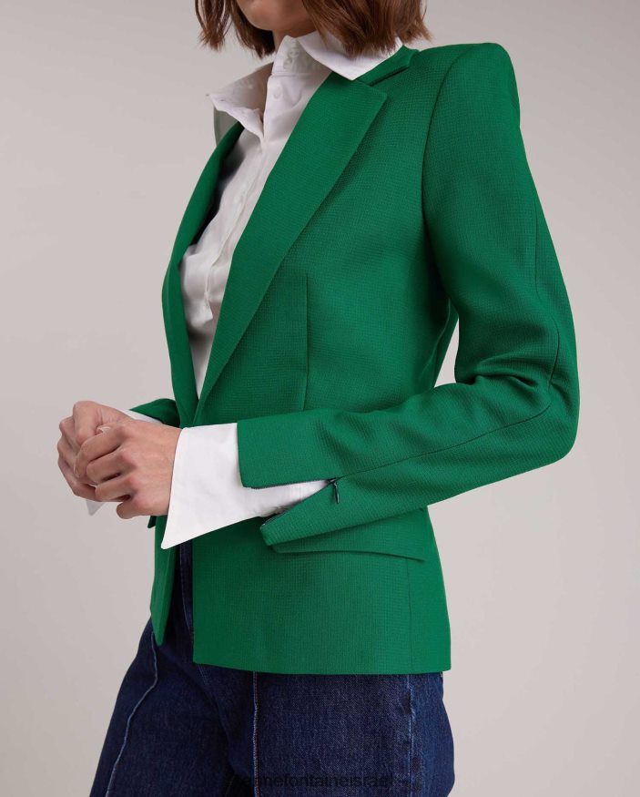 הַלבָּשָׁה Anne Fontaine בלייזר קיימברידג' בלייזר מרקם עם כפתור שרשרת דקורטיבי זהב/ירוק נשים DL8V8L409