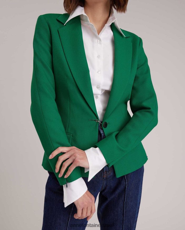 הַלבָּשָׁה Anne Fontaine בלייזר קיימברידג' בלייזר מרקם עם כפתור שרשרת דקורטיבי זהב/ירוק נשים DL8V8L409