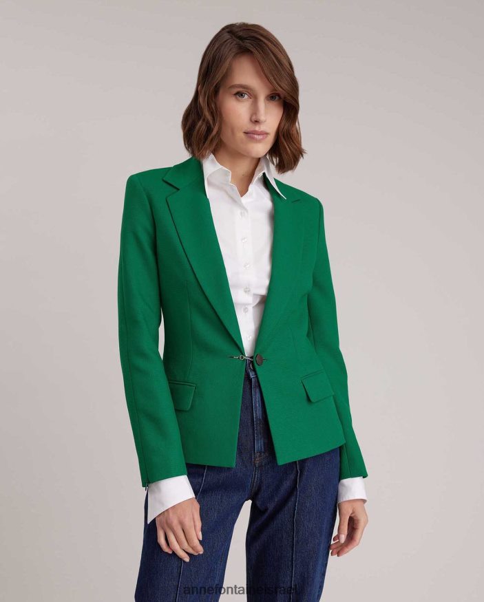 הַלבָּשָׁה Anne Fontaine בלייזר קיימברידג' בלייזר מרקם עם כפתור שרשרת דקורטיבי זהב/ירוק נשים DL8V8L409