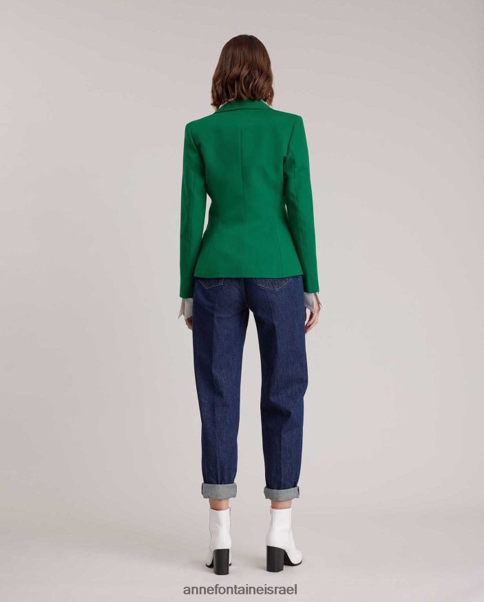 הַלבָּשָׁה Anne Fontaine בלייזר קיימברידג' בלייזר מרקם עם כפתור שרשרת דקורטיבי זהב/ירוק נשים DL8V8L409