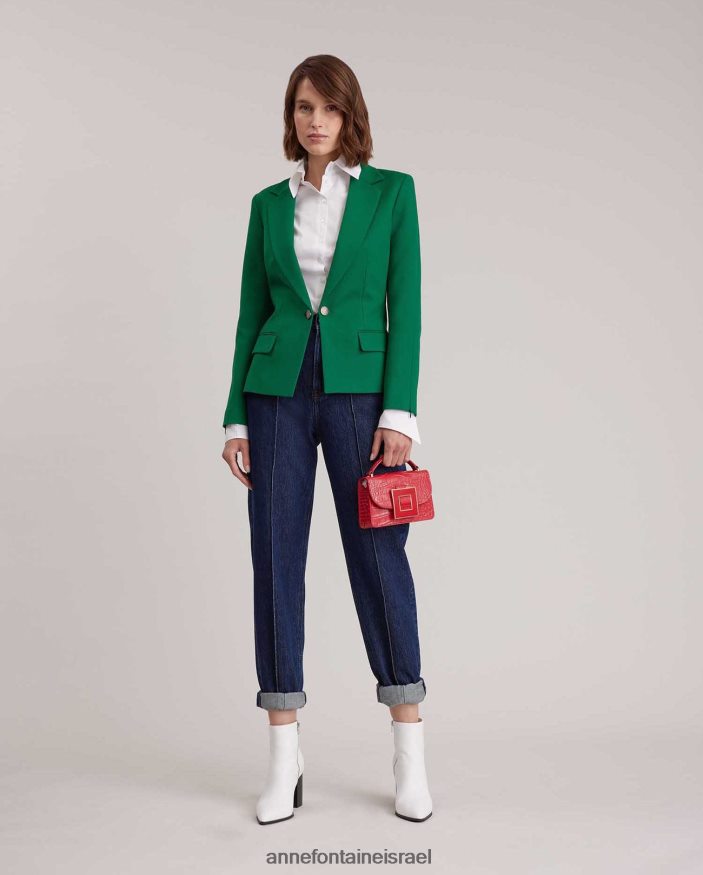 הַלבָּשָׁה Anne Fontaine בלייזר קיימברידג' בלייזר מרקם עם כפתור שרשרת דקורטיבי זהב/ירוק נשים DL8V8L409