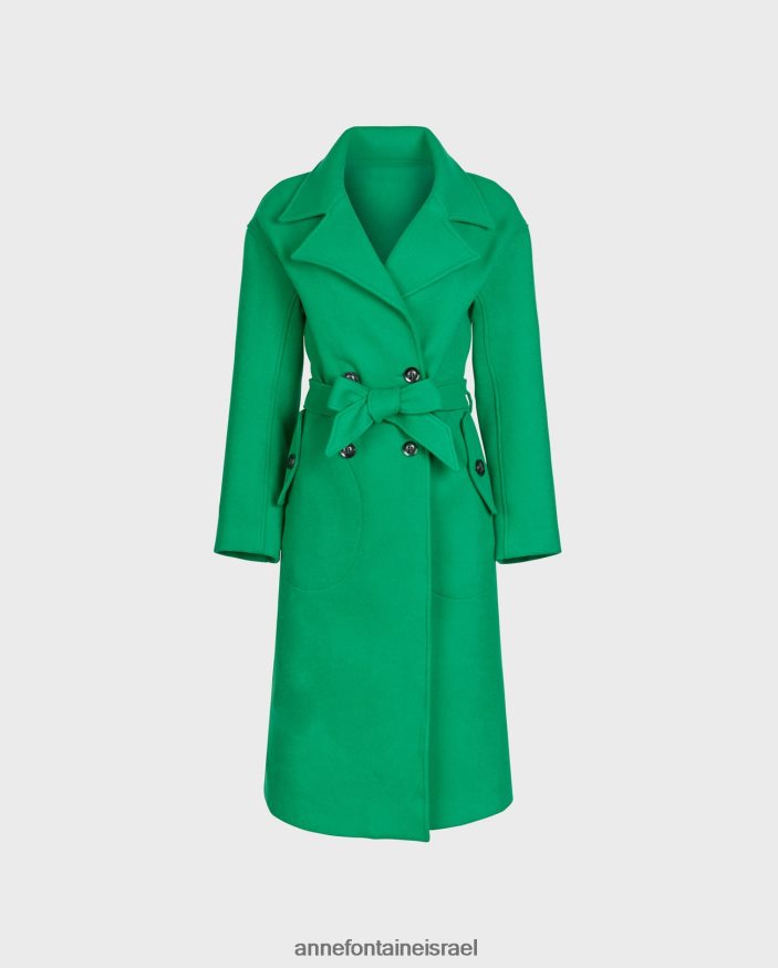 הַלבָּשָׁה Anne Fontaine מעיל סופר טרנץ' עם צווארון מחורץ גדול וחגורת מותן קשירה מנטה נשים DL8V8L410
