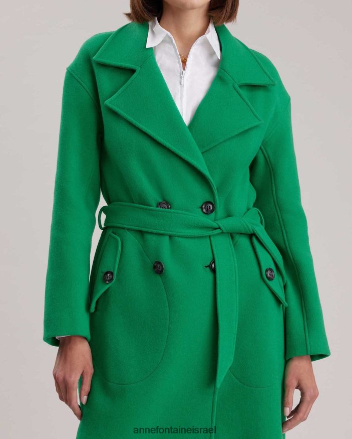 הַלבָּשָׁה Anne Fontaine מעיל סופר טרנץ' עם צווארון מחורץ גדול וחגורת מותן קשירה מנטה נשים DL8V8L410