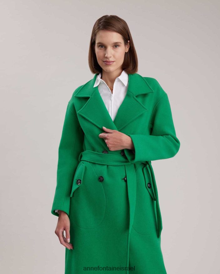 הַלבָּשָׁה Anne Fontaine מעיל סופר טרנץ' עם צווארון מחורץ גדול וחגורת מותן קשירה מנטה נשים DL8V8L410