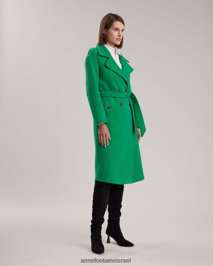 הַלבָּשָׁה Anne Fontaine מעיל סופר טרנץ' עם צווארון מחורץ גדול וחגורת מותן קשירה מנטה נשים DL8V8L410