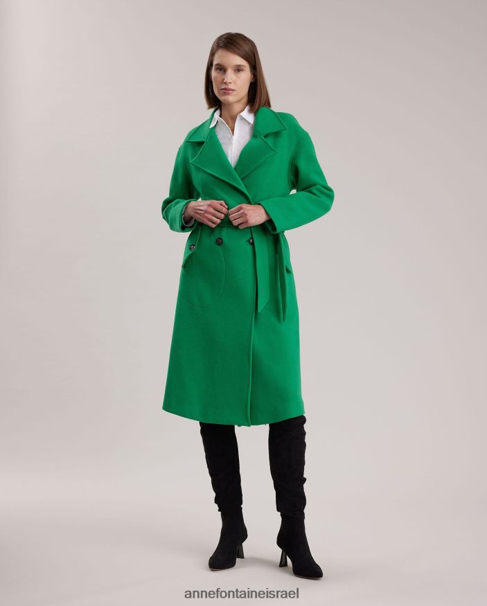 הַלבָּשָׁה Anne Fontaine מעיל סופר טרנץ' עם צווארון מחורץ גדול וחגורת מותן קשירה מנטה נשים DL8V8L410