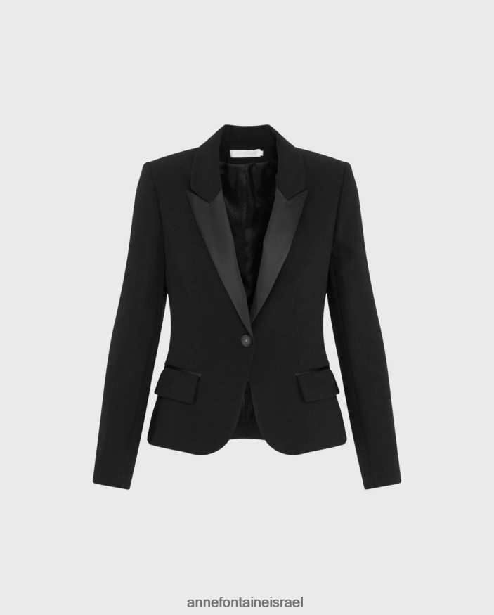 הַלבָּשָׁה Anne Fontaine ז'קט חכם מחויט מעיל טוקסידו עם כפתור אחד שָׁחוֹר נשים DL8V8L413