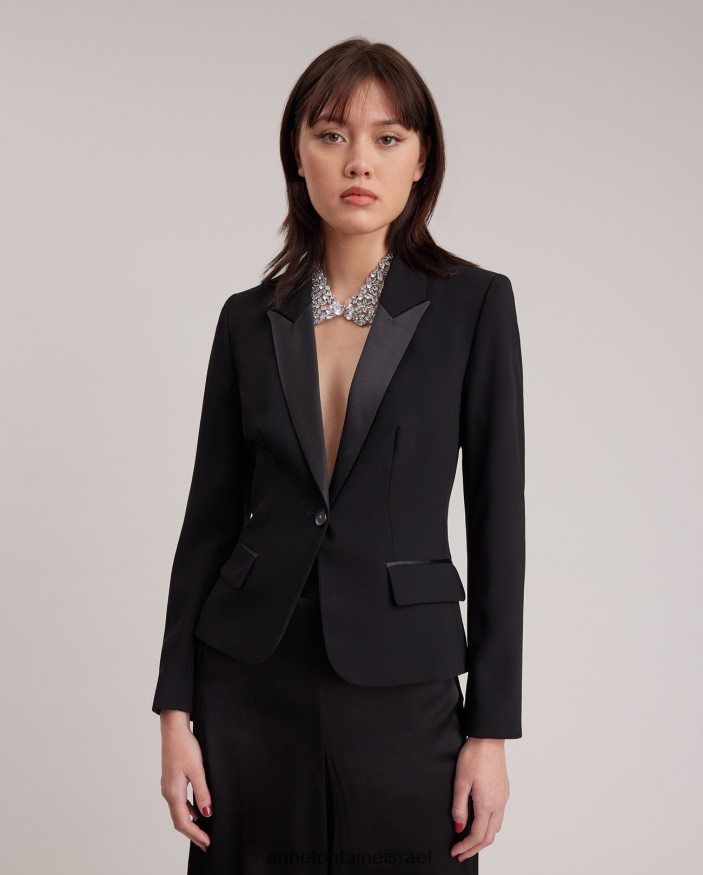 הַלבָּשָׁה Anne Fontaine ז'קט חכם מחויט מעיל טוקסידו עם כפתור אחד שָׁחוֹר נשים DL8V8L413