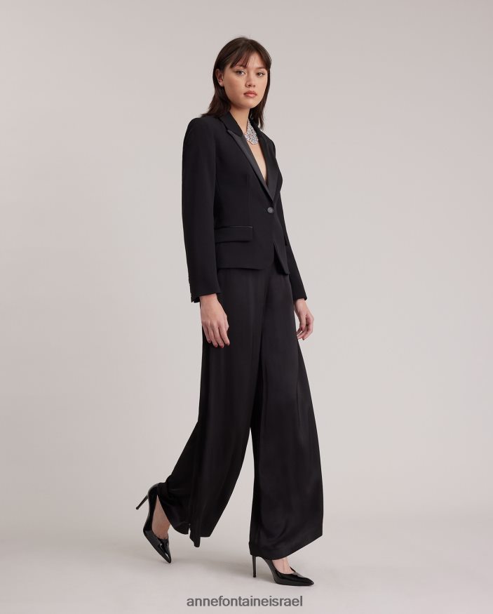 הַלבָּשָׁה Anne Fontaine ז'קט חכם מחויט מעיל טוקסידו עם כפתור אחד שָׁחוֹר נשים DL8V8L413