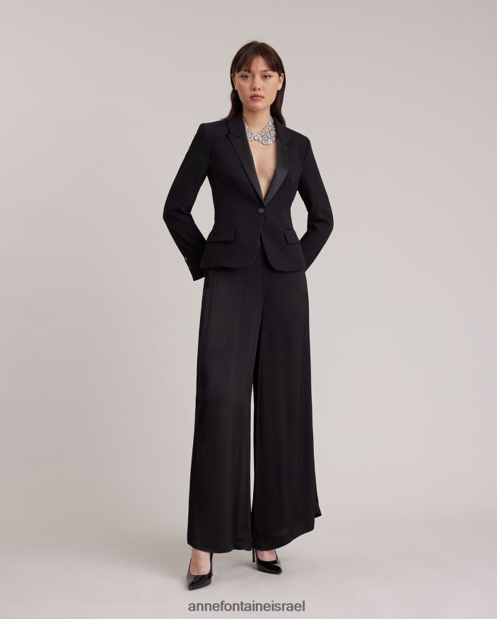 הַלבָּשָׁה Anne Fontaine ז'קט חכם מחויט מעיל טוקסידו עם כפתור אחד שָׁחוֹר נשים DL8V8L413