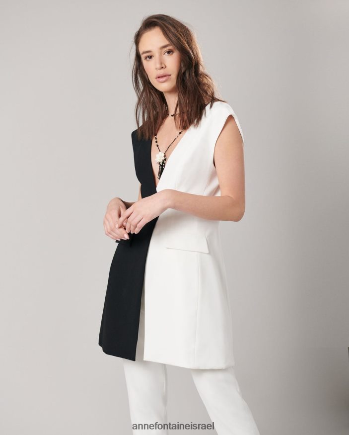 הַלבָּשָׁה Anne Fontaine מעיל קטלינה ווסט קרפ חלק וארוך לבן שחור נשים DL8V8L415