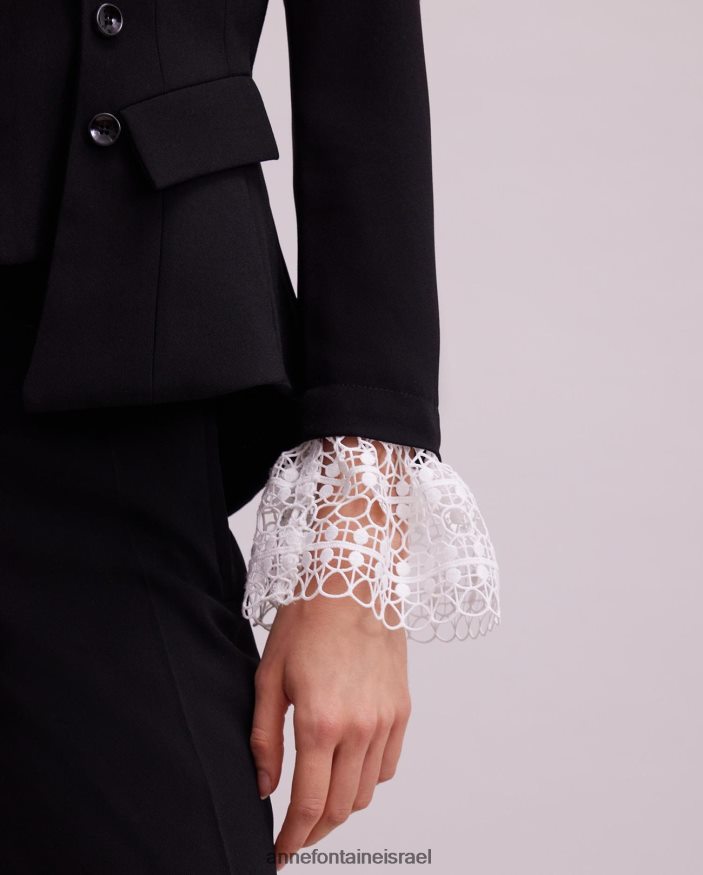 הַלבָּשָׁה Anne Fontaine ז'קט מאסטרו מעיל קרפ עם שרוול ארוך עם פירוט שרוול תחרה שָׁחוֹר נשים DL8V8L416