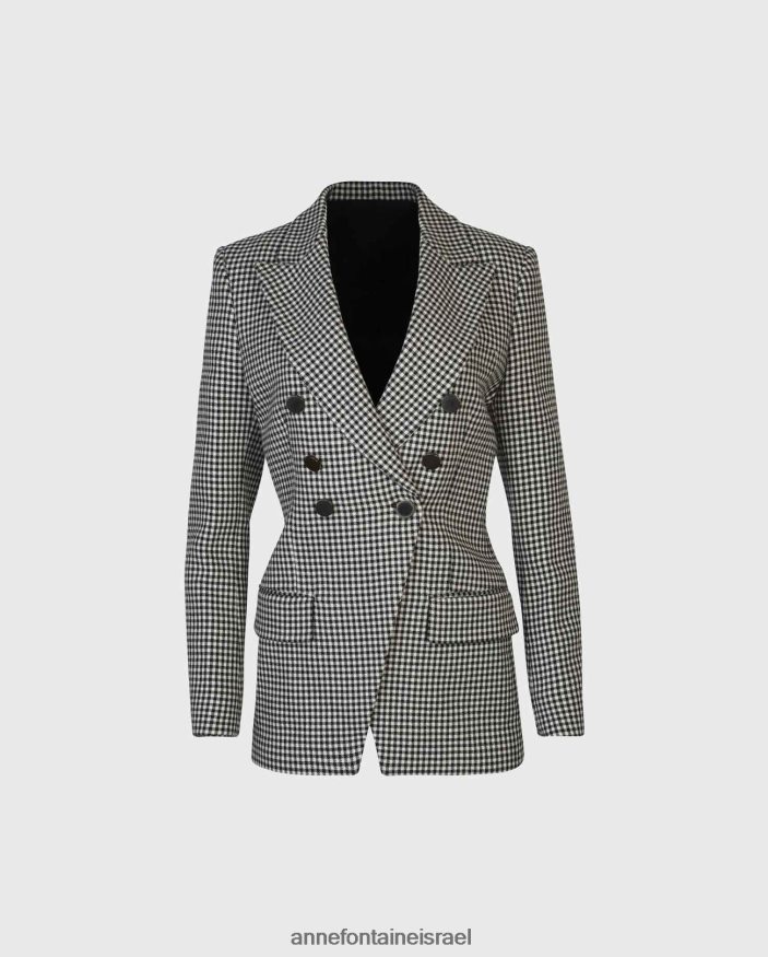הַלבָּשָׁה Anne Fontaine בלייזר שחמט ובלייזר כפול חזה עם דש מחורץ לבן שחור נשים DL8V8L419