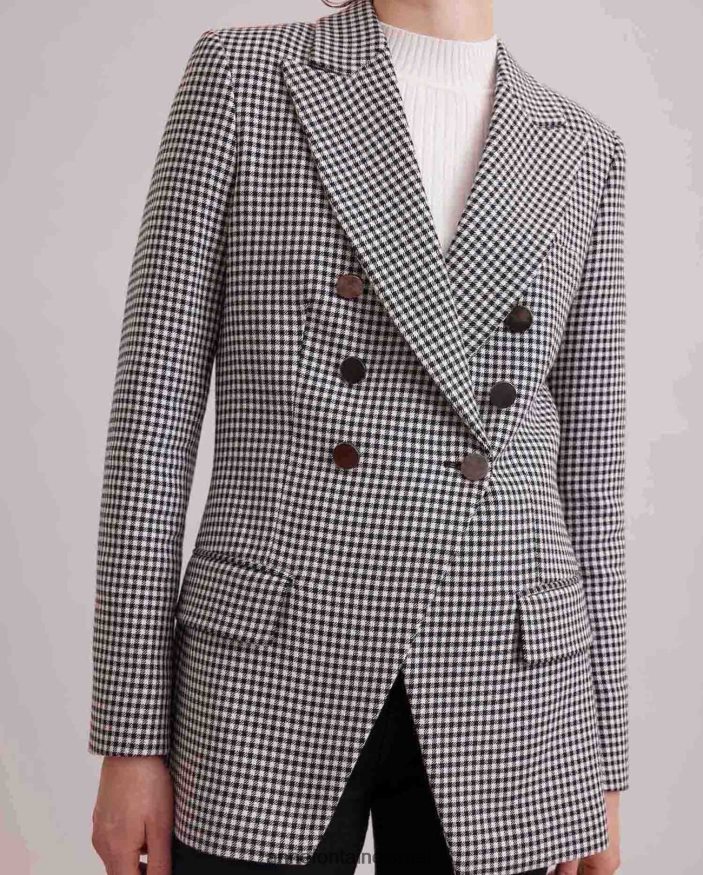 הַלבָּשָׁה Anne Fontaine בלייזר שחמט ובלייזר כפול חזה עם דש מחורץ לבן שחור נשים DL8V8L419