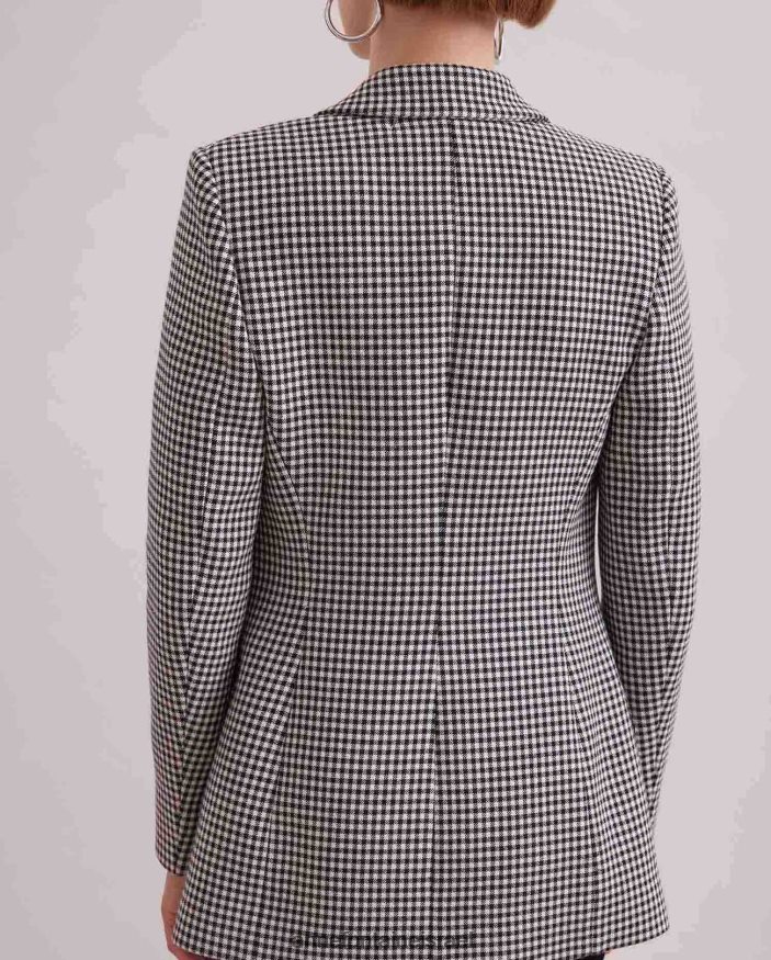 הַלבָּשָׁה Anne Fontaine בלייזר שחמט ובלייזר כפול חזה עם דש מחורץ לבן שחור נשים DL8V8L419