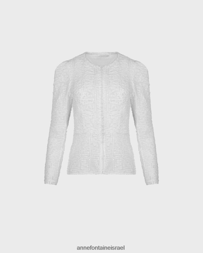 הַלבָּשָׁה Anne Fontaine ז'קט מבד רשת כותנה עם עיטור ריסים לבן נשים DL8V8L421