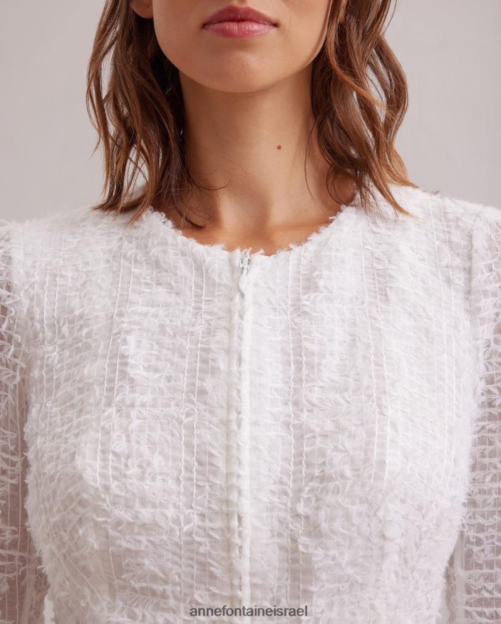 הַלבָּשָׁה Anne Fontaine ז'קט מבד רשת כותנה עם עיטור ריסים לבן נשים DL8V8L421