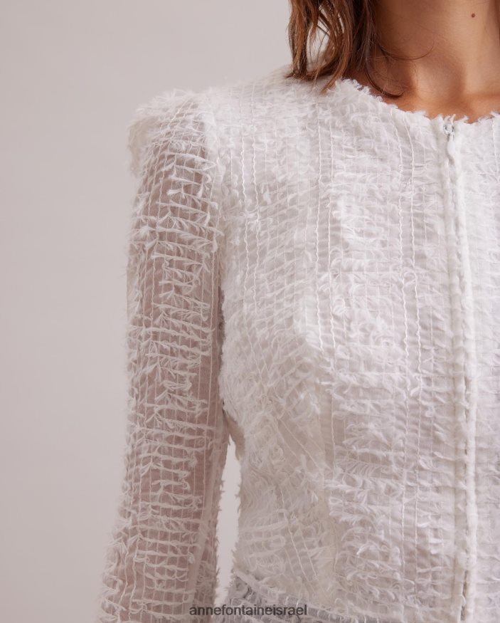 הַלבָּשָׁה Anne Fontaine ז'קט מבד רשת כותנה עם עיטור ריסים לבן נשים DL8V8L421