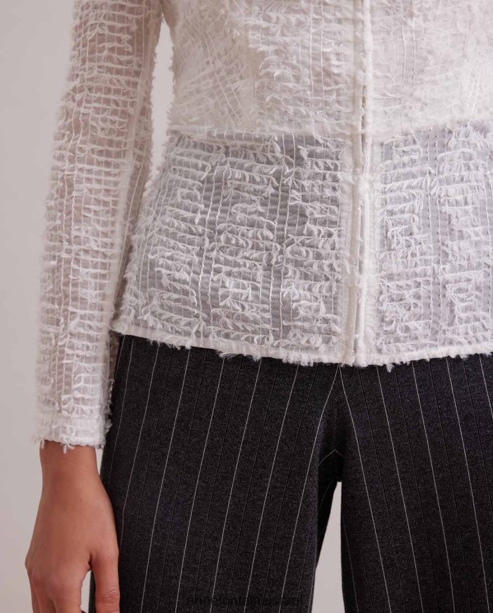 הַלבָּשָׁה Anne Fontaine ז'קט מבד רשת כותנה עם עיטור ריסים לבן נשים DL8V8L421