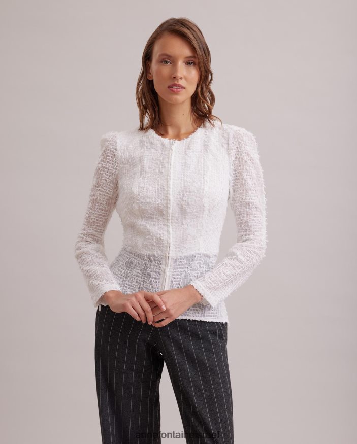 הַלבָּשָׁה Anne Fontaine ז'קט מבד רשת כותנה עם עיטור ריסים לבן נשים DL8V8L421