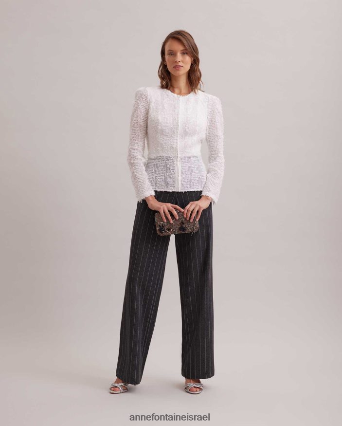 הַלבָּשָׁה Anne Fontaine ז'קט מבד רשת כותנה עם עיטור ריסים לבן נשים DL8V8L421