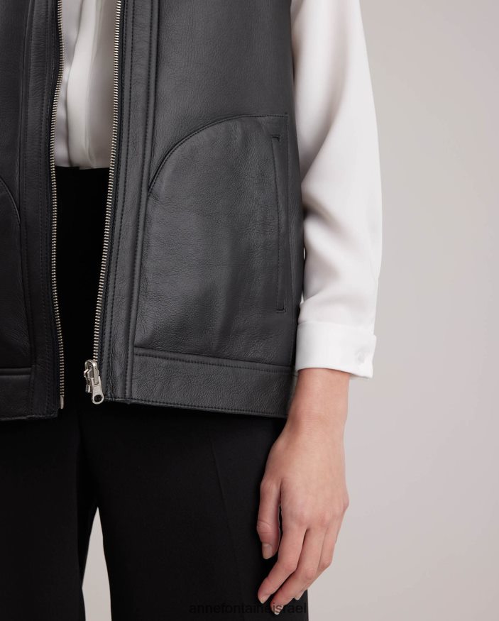 הַלבָּשָׁה Anne Fontaine וסט אגודה הפיך מעור וגופיה עם צווארון ורוכסנים חשופים כסף נשים DL8V8L429