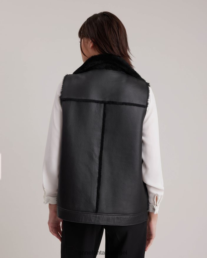 הַלבָּשָׁה Anne Fontaine וסט אגודה הפיך מעור וגופיה עם צווארון ורוכסנים חשופים כסף נשים DL8V8L429