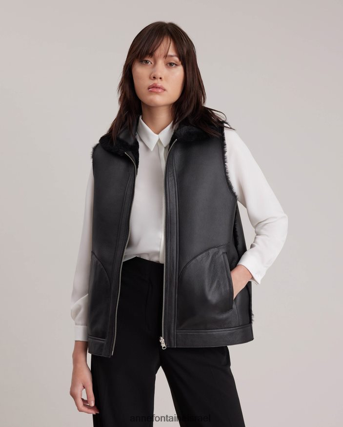 הַלבָּשָׁה Anne Fontaine וסט אגודה הפיך מעור וגופיה עם צווארון ורוכסנים חשופים כסף נשים DL8V8L429