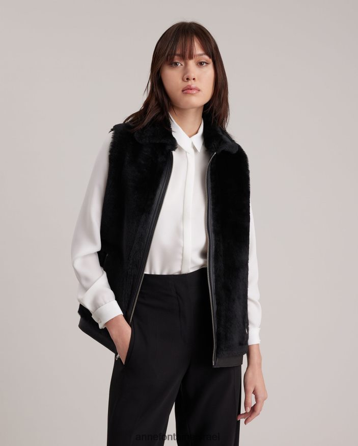 הַלבָּשָׁה Anne Fontaine וסט אגודה הפיך מעור וגופיה עם צווארון ורוכסנים חשופים כסף נשים DL8V8L429