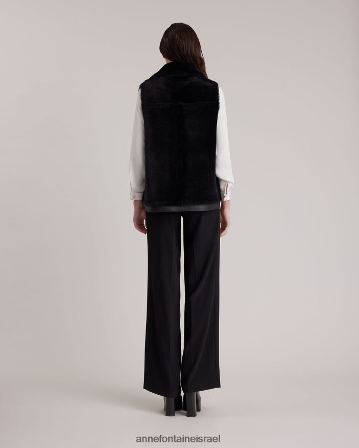 הַלבָּשָׁה Anne Fontaine וסט אגודה הפיך מעור וגופיה עם צווארון ורוכסנים חשופים כסף נשים DL8V8L429