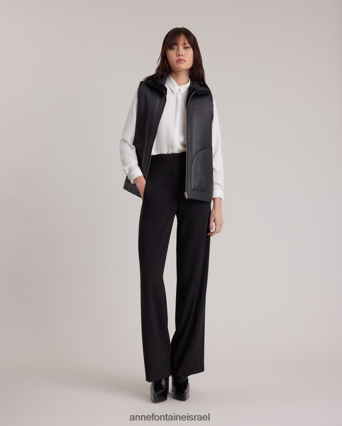 הַלבָּשָׁה Anne Fontaine וסט אגודה הפיך מעור וגופיה עם צווארון ורוכסנים חשופים כסף נשים DL8V8L429