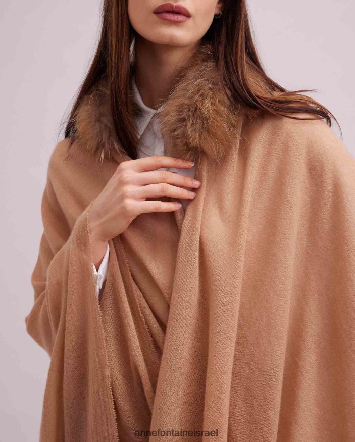 הַלבָּשָׁה Anne Fontaine פונצ'ו צמר גאס פונצ'ו עם צווארון פרווה מסוגנן נשים DL8V8L431