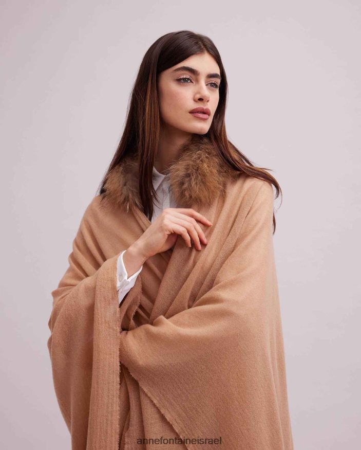 הַלבָּשָׁה Anne Fontaine פונצ'ו צמר גאס פונצ'ו עם צווארון פרווה מסוגנן נשים DL8V8L431