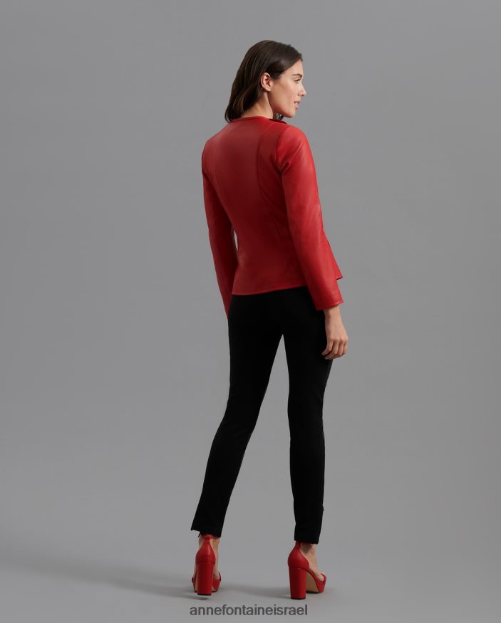 הַלבָּשָׁה Anne Fontaine ז'קט לורינה מעיל עור עם דיטיילים פרחוניים אָדוֹם נשים DL8V8L436